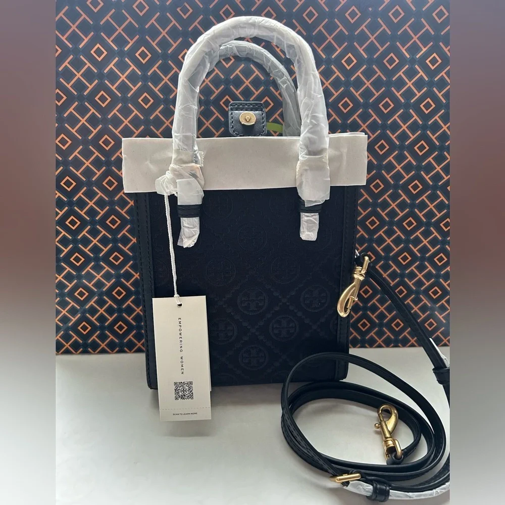 Tory Burch T Monogram Mini Tote Bag Crossbody Bag Black Jacquard